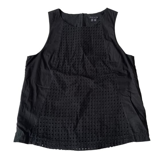 Theory Bell R Tank Blouse Eyelet Black M $140 - Picture 1 of 10